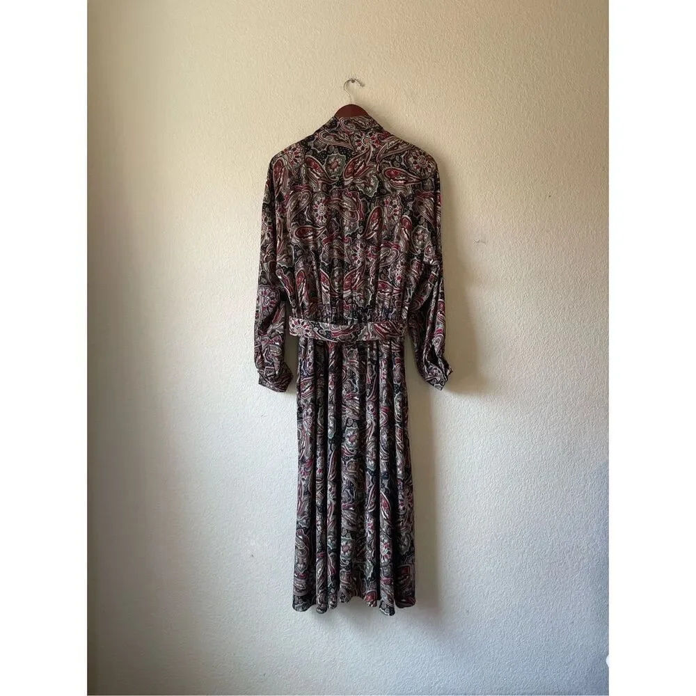 Vintage 80s work wear career boho shirt dress midi length size‎ 8